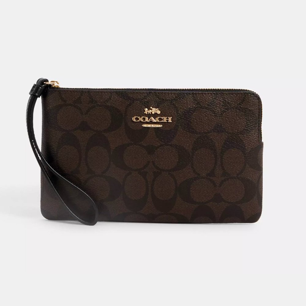 Coach Corner Zip Wristlet In Signature Canvas and Leather
